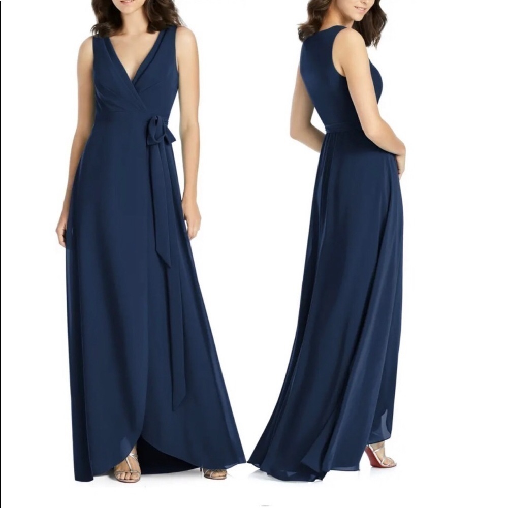 NWT JENNY PACKHAM Chiffon Wrap Formal Gown in Midnight Navy Size 0